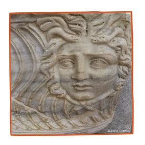 SICILY,  SILK SATIN SCARF , NATURAL & ORANGE