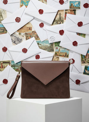 THE LETTER , LARGE ENVELOPE & CROSSBODY BAG , DARK CHOCOLATE