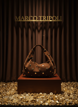 BEATRICE , GOLD STUDDS SHOULDER BAG , BROWN