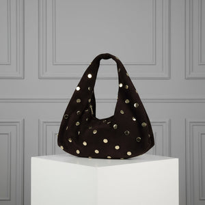BEATRICE , GOLD STUDDS SHOULDER BAG , DARK CHOCOLATE