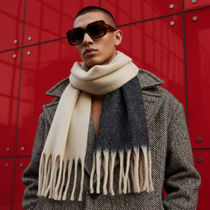 REMY , WOOOL MIX SCARF , LIQUORICE & CREAM