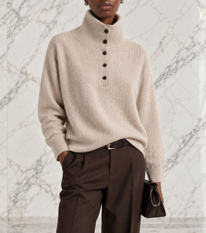 HIGH NECK CASHMERE SWEATER , BEIGE