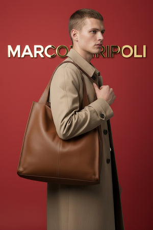 HARRISON , SOFT LEATHER TOTE - SHOULDER BAG , TAN