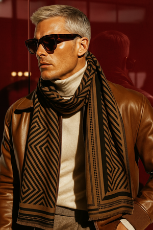 BRADLEY , CASHMERE MIX SCARF , TAN & GREY