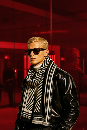 BRADLEY , CASHMERE MIX SCARF , BLACK & OAT