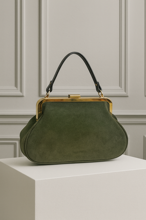 GENEVIEVE , SUEDE KISS & SNAP HANDBAG , GREEN