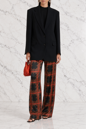 SILK SATIN CLOVER PRINT TROUSERS