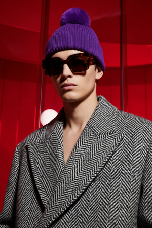 POM POM BEANIE IN CASHMERE & ANGORA  , PURPLE