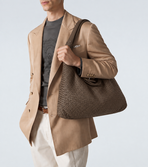 UNISEX WOVEN LEATHER HOBO BAG , TAUPE