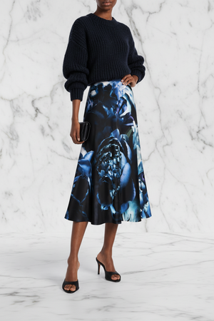 SILK SATIN NIGHT GARDEN PRINT SKIRT