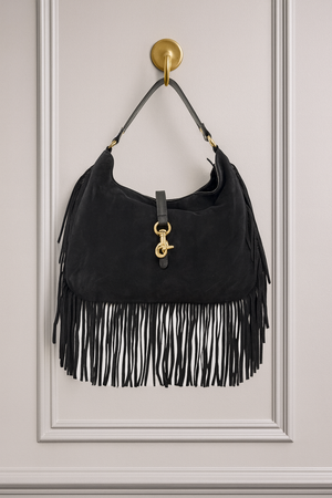 GEMMA , FRINGED SUEDE SHOULDER BAG  , BLACK