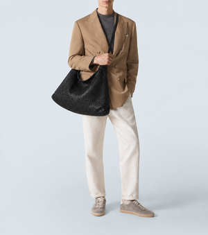 UNISEX WOVEN LEATHER HOBO BAG , BLACK