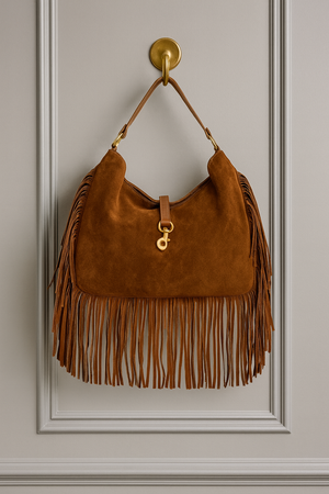 GEMMA , FRINGED SUEDE SHOULDER BAG  , TAN