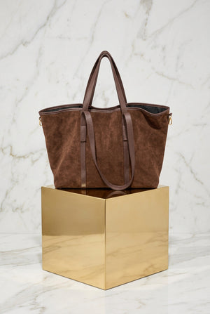 LARGE SUEDE UNISEX SHOPPER TOTE , BROWN