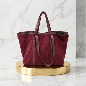 LARGE SUEDE UNISEX SHOPPER TOTE , BORDEAUX