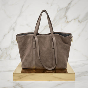 LARGE SUEDE UNISEX SHOPPER TOTE , TAUPE