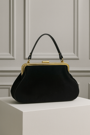 GENEVIEVE , SUEDE KISS & SNAP HANDBAG , BLACK