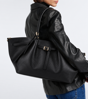 LARGE BELTED TRAPEZE TOTE , BLACK