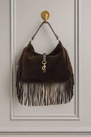 GEMMA , FRINGED SUEDE SHOULDER BAG  , DARK CHOCOLATE