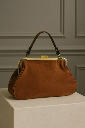 GENEVIEVE , SUEDE KISS & SNAP HANDBAG , TAN