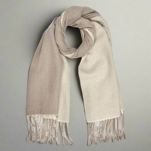 FRANCES , DOUBLE FACE CASHMERE MIX SCARF , TAUPE & STONE