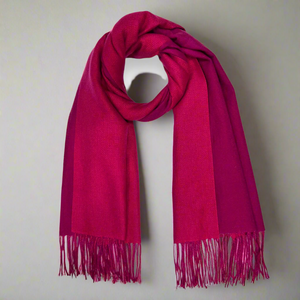 FRANCES , DOUBLE FACE CASHMERE MIX SCARF , RED & RASPBERRY