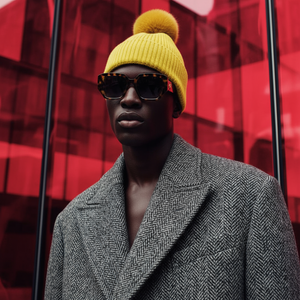 POM POM BEANIE IN CASHMERE & ANGORA , YELLOW