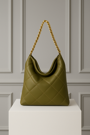 AURELIE , QUILTED LEATHER SHOULDER BAG , GREEN
