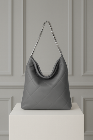 AURELIE , QUILTED LEATHER SHOULDER BAG , GREY