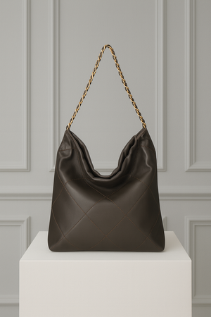 AURELIE , QUILTED LEATHER SHOULDER BAG , DARK CHOCOLATE
