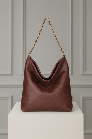 AURELIE , QUILTED LEATHER SHOULDER BAG , BORDEAUX
