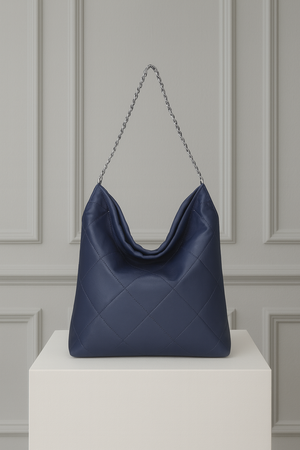 AURELIE , QUILTED LEATHER SHOULDER BAG , DENIM BLUE