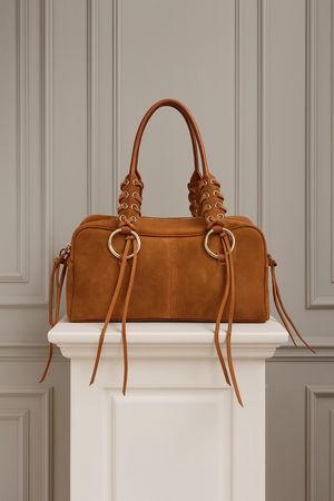 CAMILLE , SUEDE SHOULDER BAG , TAN