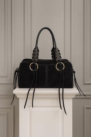 CAMILLE , SUEDE SHOULDER BAG , BLACK