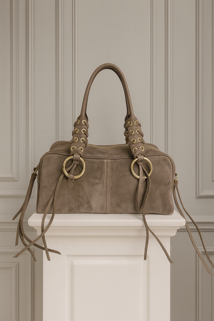 CAMILLE , SUEDE SHOULDER BAG , TAUPE