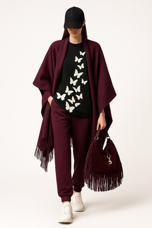 BILLY JOE , 100% CASHMERE SHAWL , BORDEAUX