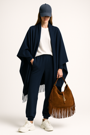 BILLY JOE , 100% CASHMERE SHAWL , NAVY