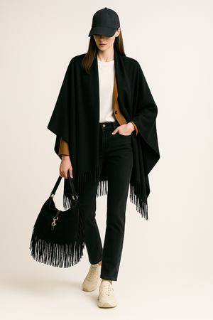 LUCILLE , CASHMERE MIX SHALL , BLACK