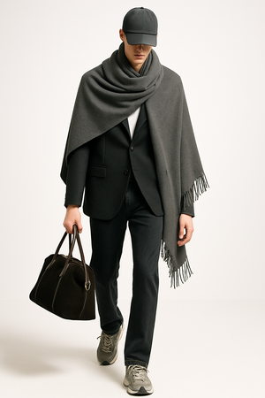 LUCILLE , CASHMERE MIX SHALL , CHARCOAL