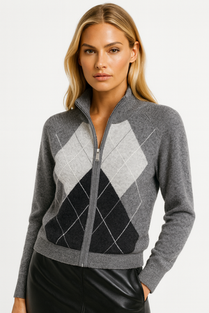 RENE , 100% CASHMERE ZIP CARDIGAN , GREY
