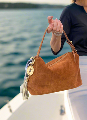 BETHANY , SUEDE SHOULDER BAG , TAN