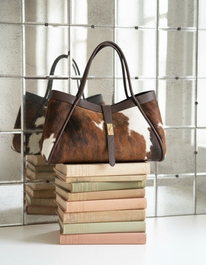 KARLA , CALF SKIN LARGE TOTE BAG , CHOCOLATE & MULTI