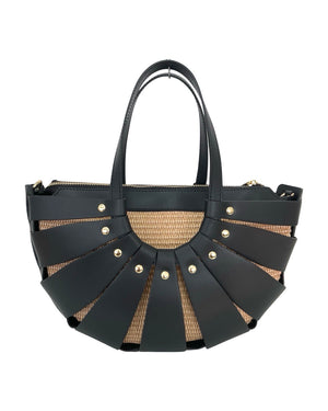 Palma , Leather Basket , Tote & Shoulder Bag , Black & Natural