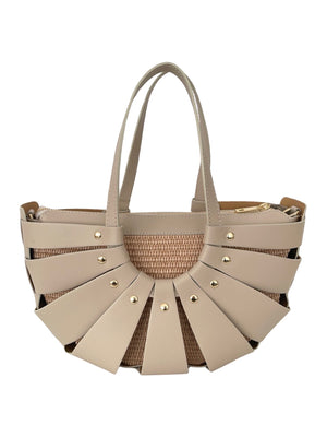 Palma , Leather Basket , Tote & Shoulder Bag , Taupe