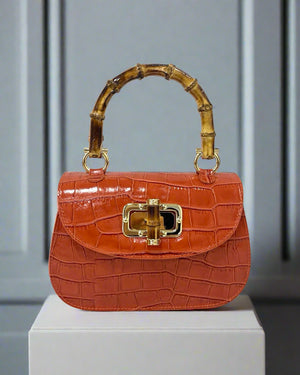 MABELLE , MOCK CROCK LEATHER HANDBAG & CROSSBODY BAG , ORANGE