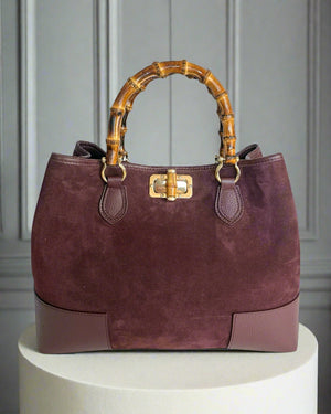 CHELSEA , SUEDE AND LEATHER HANDBAG , BORDEAUX