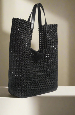 MONACO , WOVEN SATIN SHOULDER BAG , BLACK