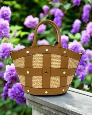 DALILA , Leather & Raffia , BASKET , TAN