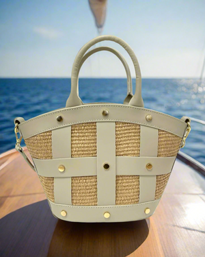 DALILA , Leather & Raffia , BASKET, OAT