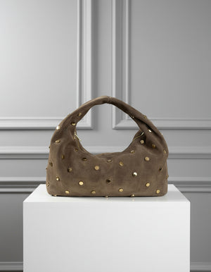 BEATRICE , GOLD STUDDS SHOULDER BAG , TAUPE